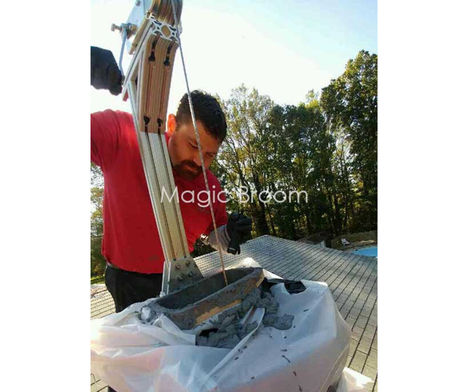 man repairing chimney flue